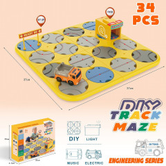 Cross-border sound and light road construction maze children's thinking logical reasoning training track electric police car parent-child board game toy