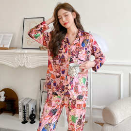 2025抖店加厚睡衣女 开胸印花金钻绒开胸女款 冬款时尚家居服套