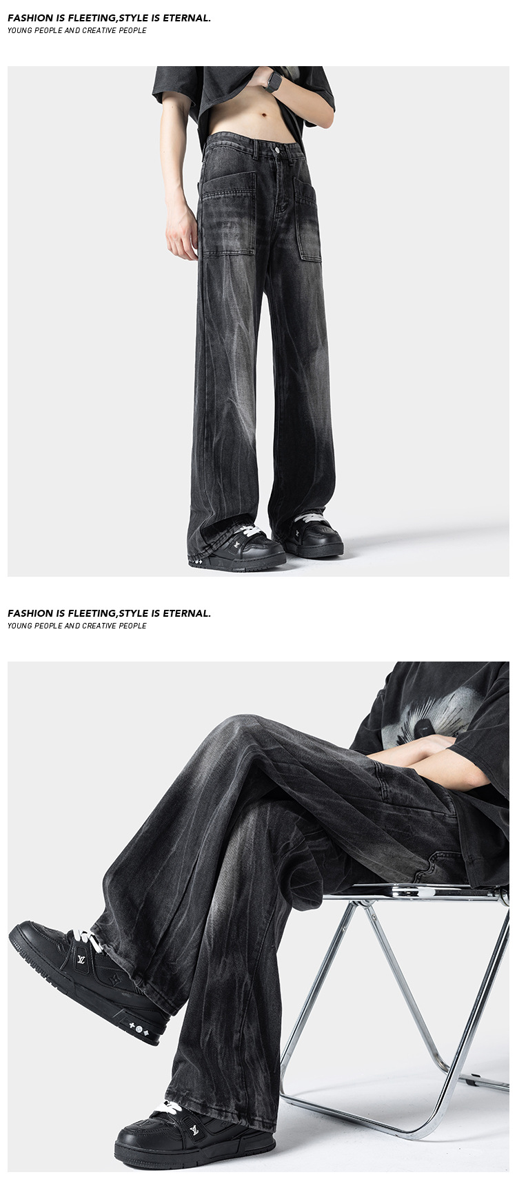 Jean homme ample et droit style américain avec motif éclair_voghion.com