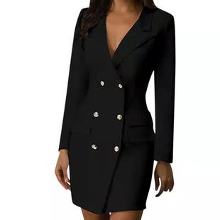 Ebay. Stand 2021 European and American Double-Breasted Trench Coat Solid Color Thin Jacket Suit Dress for Women
