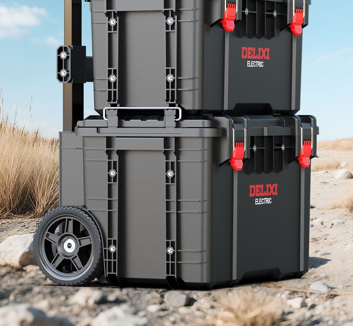 Delixi Pull-Rod Tool Box Combination Stackable Large Tool Box for Woodworking, Industrial Use, Large Capacity