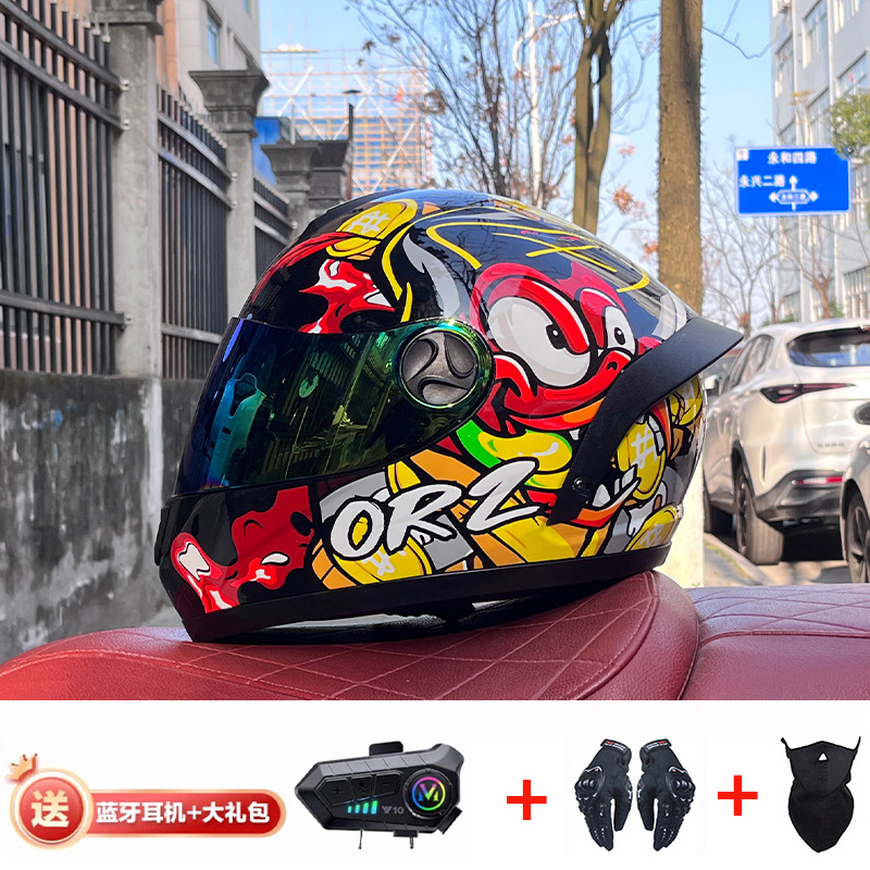 Bluetooth cross-border casco de motocicleta casco completo hombres y mujeres invierno cálido seguridad Four Seasons Knight coche eléctrico casco completo