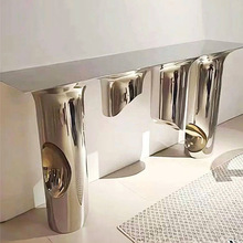 意式轻奢玄关台大理石入户端景台现代高端豪宅别墅不锈钢玄关桌