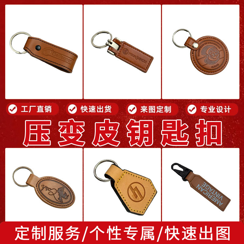 Round Shaped Leather Keychain Pendant with Embossed Logo, Pu Leather Bag Pendant, Exhibition Promotional Event Keychain