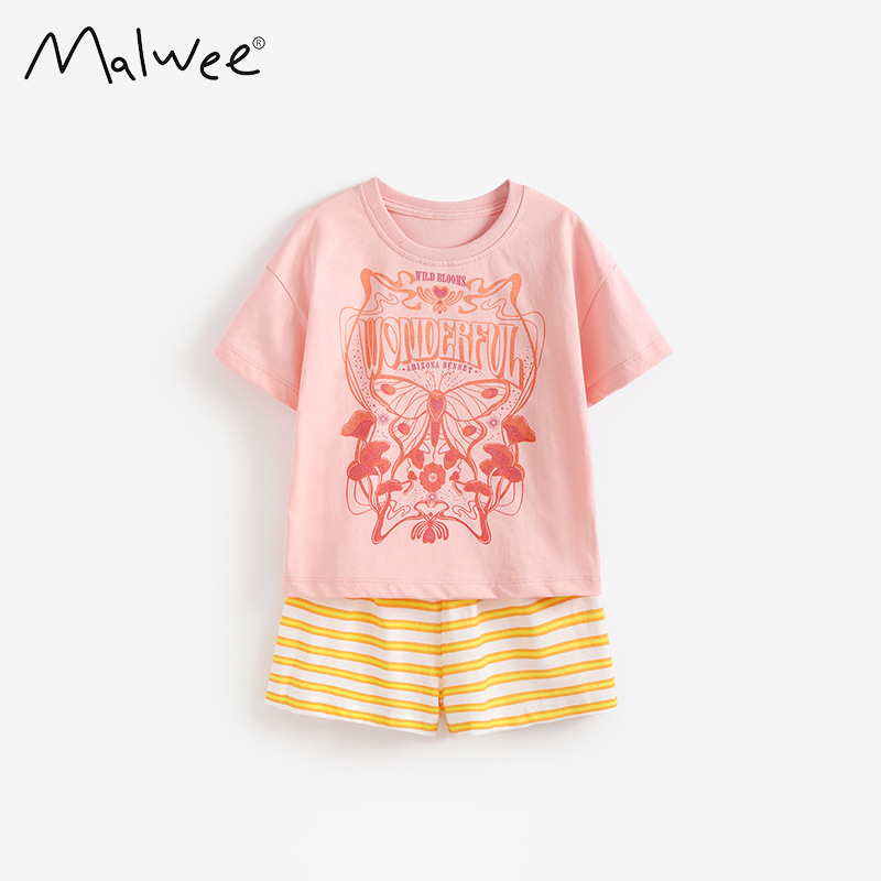 Malwee niñas transfronterizas de moda de verano nuevo estilo europeo y americano pantalones de mangas cortas para niños set de dos piezas set de ropa infantil