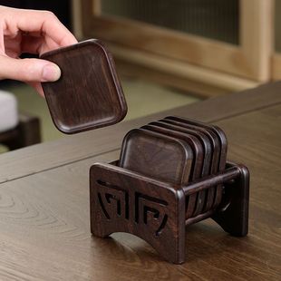 Tea Coaster, Black Sandalwood Square Saucer, Tea Cup Holder, Wooden Insulated Tea Mat, Tea Ceremony Kung Fu Creative Tea Set Accessories