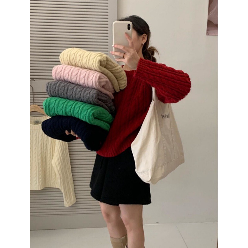 2025 Relaxed Sweater Thick Twist Lazy Style Autumn/Winter New Solid Color Knitwear Long Sleeve Versatile Niche Women's Fashion