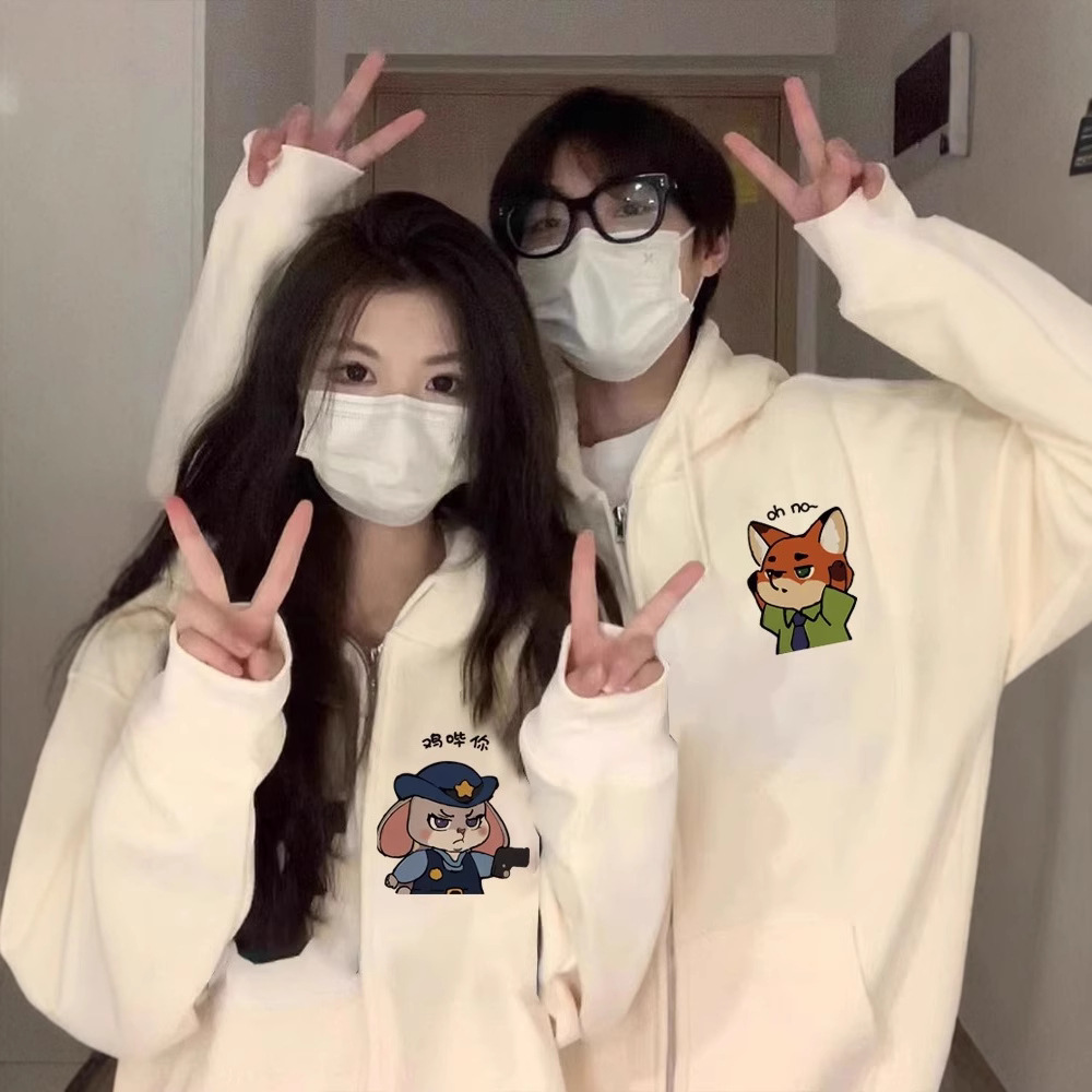 가을과 겨울 하이 엔드 센스 남성과 여성의 후드 스웨터 스페셜 커플 의류 틈새 기모 카디건 자켓 패션 브랜드 클래스 의류