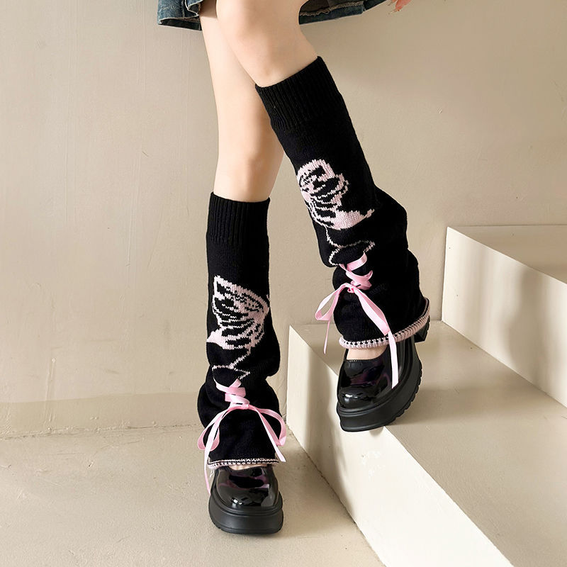 Calzino Subculture Calzino Spice Girl Bow Ribbon polsino a metà gamba Lolita vitello lavorato a maglia y2k calzino in pile_voghion.com