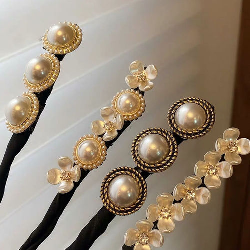New elegant temperament pearl ball head artifact retro French lazy hair twister hair pearl petals braided hair accessories