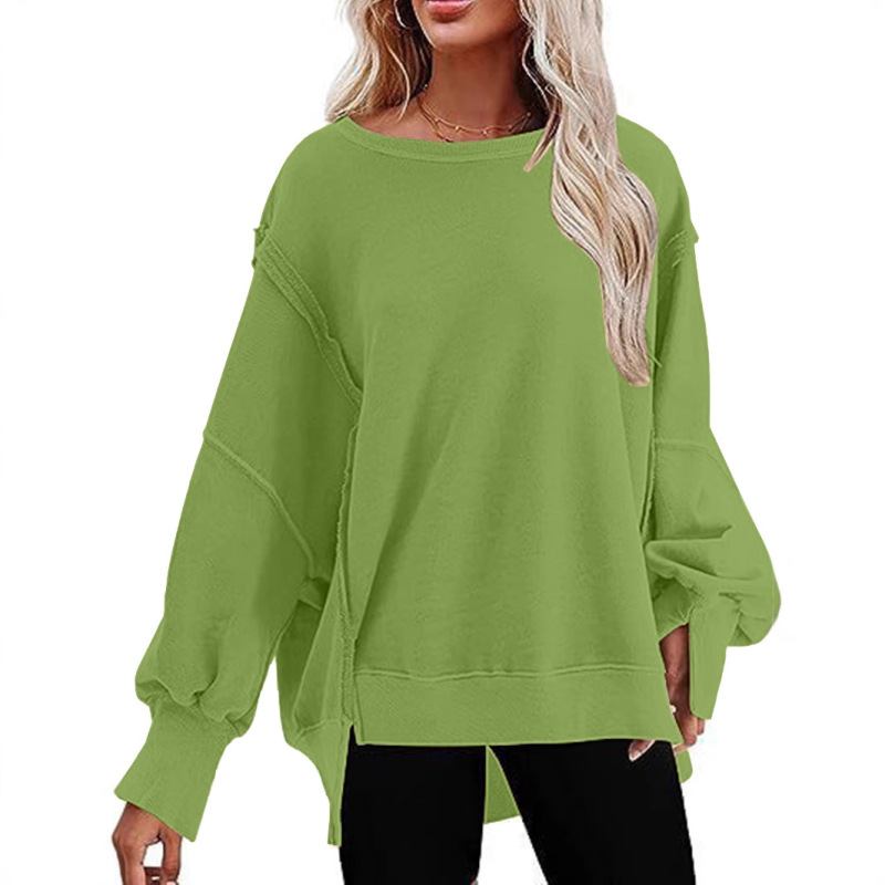 Cross-border Autumn New Solid Color Pullover Round Neck Long Sleeve Top Women's European and American Long Casual Loose Sweat Foreign Trade Women Cross-border Autumn New Solid Color Pullover Round Neck Long Sleeve Top Women's European and American Long Casual Loose Sweat Foreign Trade Women
