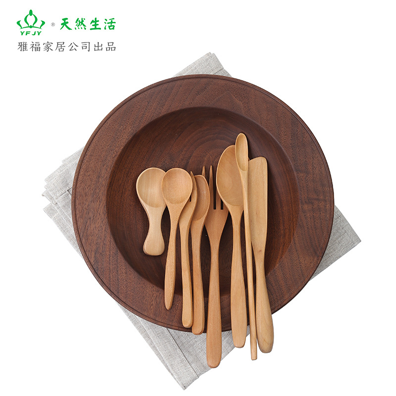 yfjy日韩餐具礼盒套装家用木质黄油刀主餐勺叉咖啡勺水果叉调味勺