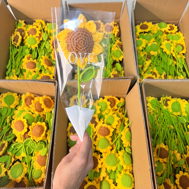 完成品編み純手作りニットヒマワリ笑顔毛糸花diy教師の日プレゼント誕生日太陽花|undefined