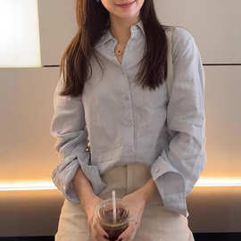外贸韩系简约百搭衬衫薄款宽松衬衣女士春夏慵懒风长袖防晒衫上衣