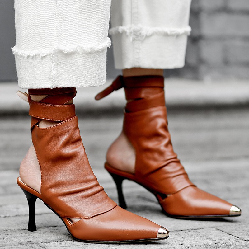 Factory Direct sales foreign trade new European and American pointed high heel sexy sandals ankle strap breathable size sandals