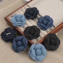 高端牛仔花手工定型6.5cm花朵包包发夹胸针diy饰品配件厂家批发花