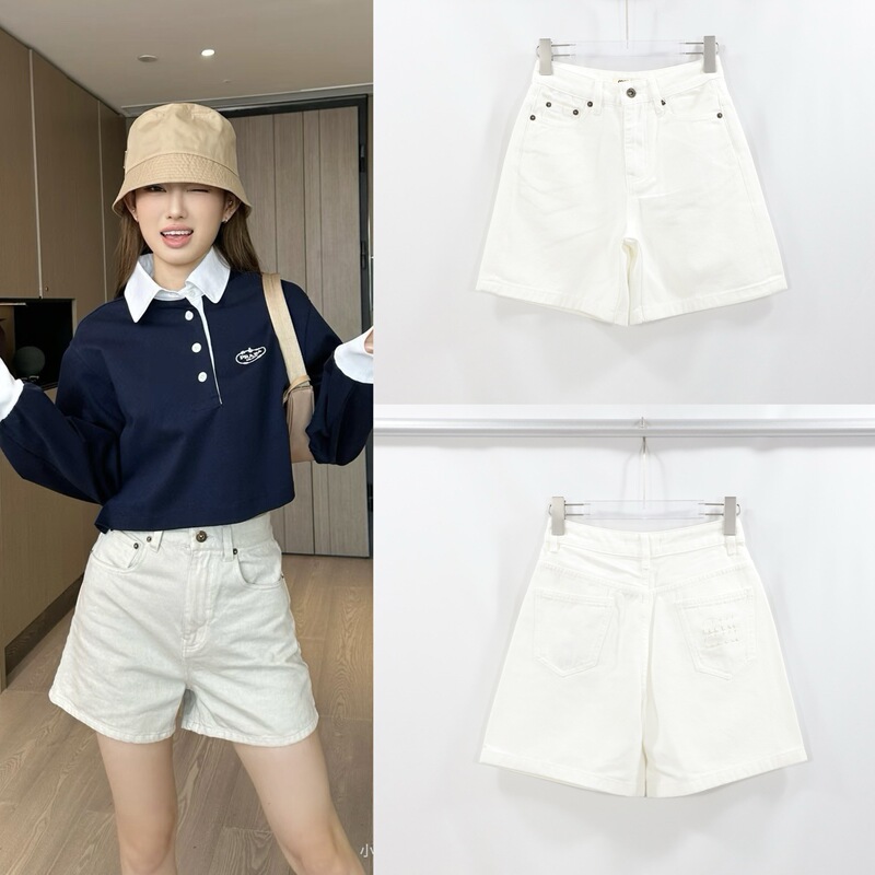High-End Miu Series Straight-Leg Jeans for Women, White High-Waisted Loose Versatile Shorts, Women's 2025 Summer Style