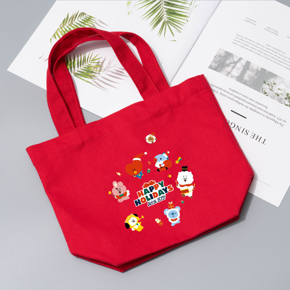防弹少年团圣诞节系列帆布包手提包便当收纳袋学生四色礼物手拿包