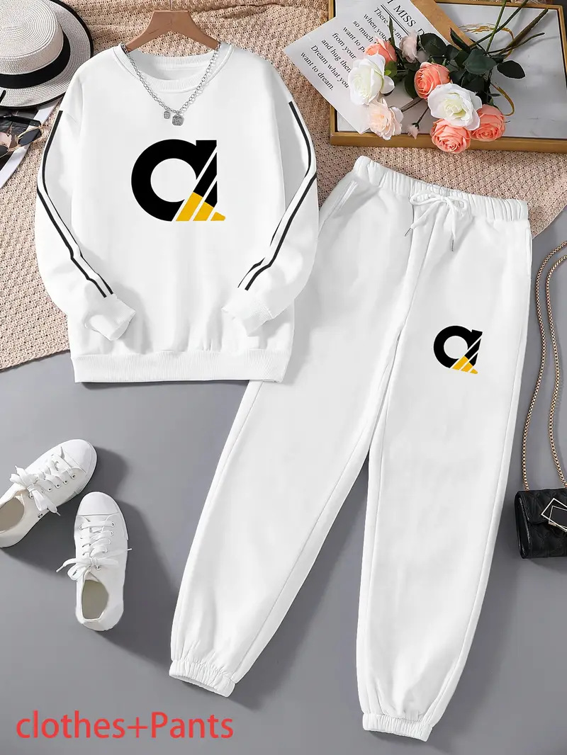 Women's Clothing Casual Trendy Sweatshirt Women's Autumn Winter Sweatshirt Set Korean Style Casual Trendy Printed Hoodie And Pants Two-Piece Outfit_ecoleips.com