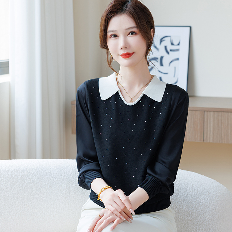 妈妈春秋洋气打底小衫中年女装秋装新款上衣服中老年休闲长袖T恤|undefined