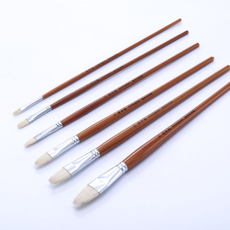 油画笔刷套装6支装博玲凯猪鬃毛丙烯画笔水粉水彩笔刷美术绘画笔