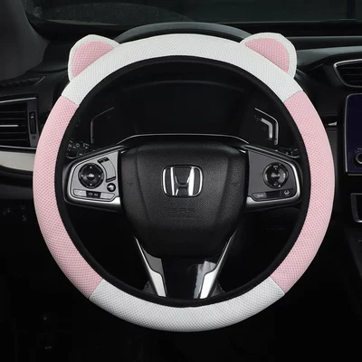 Sweat-Absorbent, Suitable for All Seasons, Steering wheel cover - pink-and-white-38cm