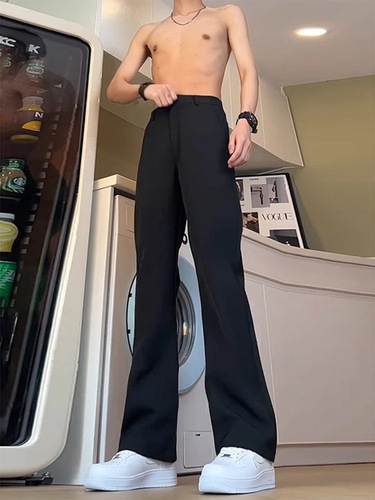 Men's Loose Trendy Straight Black Slimming Trousers with High-end Feel, Wrinkle-resistant, Korean-style Black Suit Pants