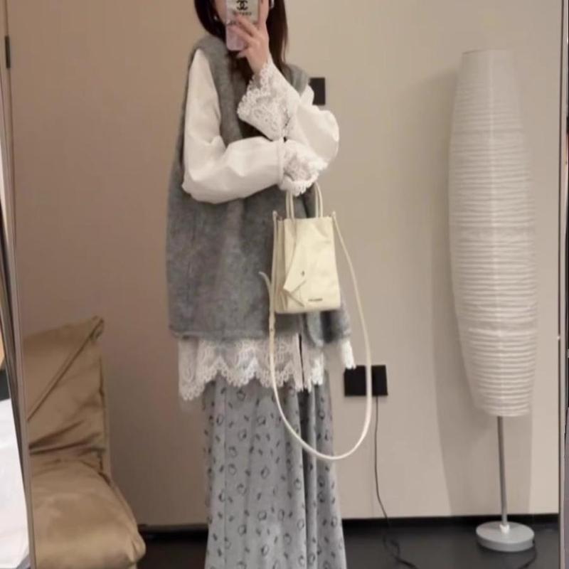 韩系氛围感穿搭灰色马甲女2025春秋新款感叠穿坎肩针织外搭|undefined
