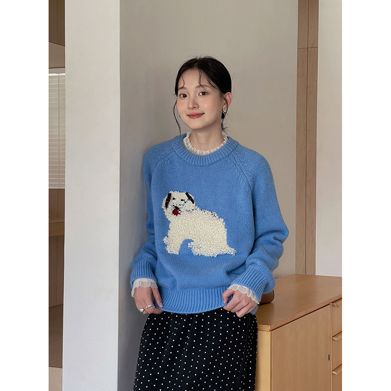 【ENFPぬいぐるみ犬】歌明韓国風立体リボンセーター冬ニットトップス女性用J281B