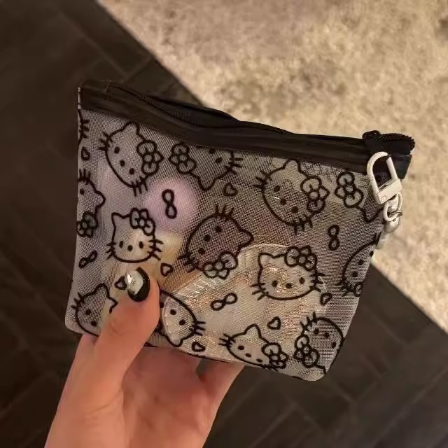 透明网纱kitty补妆包便携外出化妆包收纳旅行实用零钱包耳机包