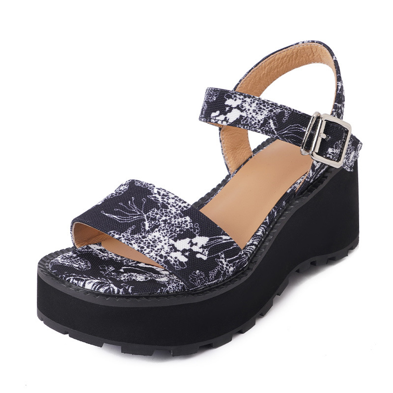 Sandal cao gót nữ phong cách Trung Hoa đế xuồng hở mũi quai ngang — Đen 11cm, Trắng 11cm, Trắng 9cm, Đen 9cm