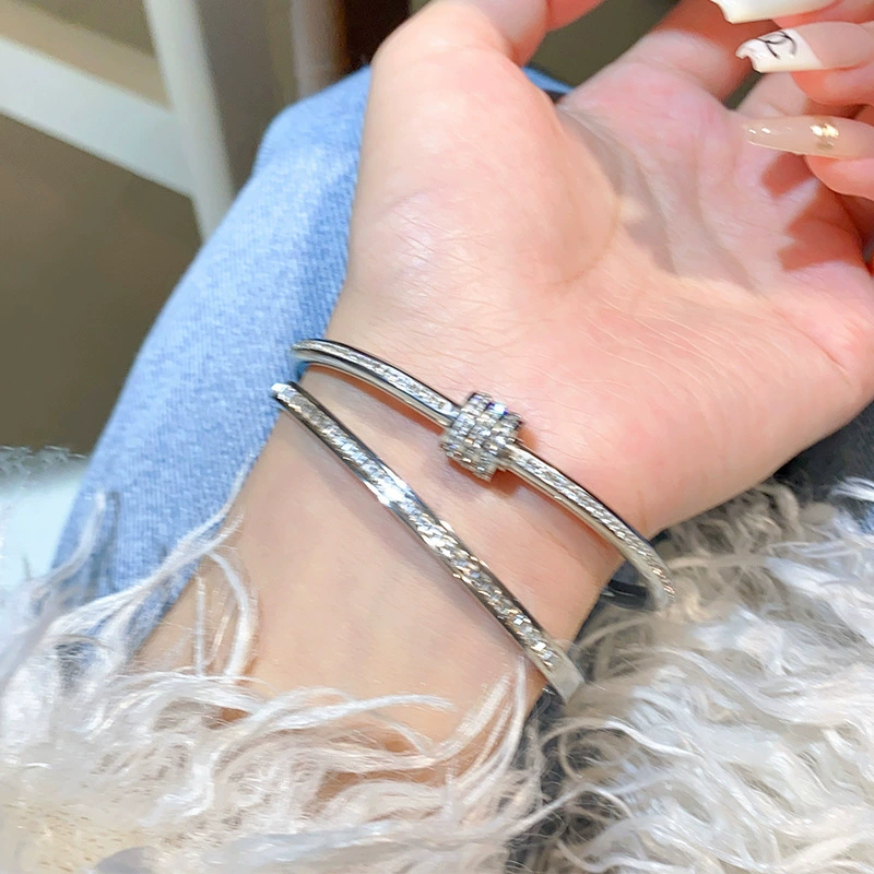 Bracelet, stainless steel, light‑luxury style with diamond‑accent options, silver variants