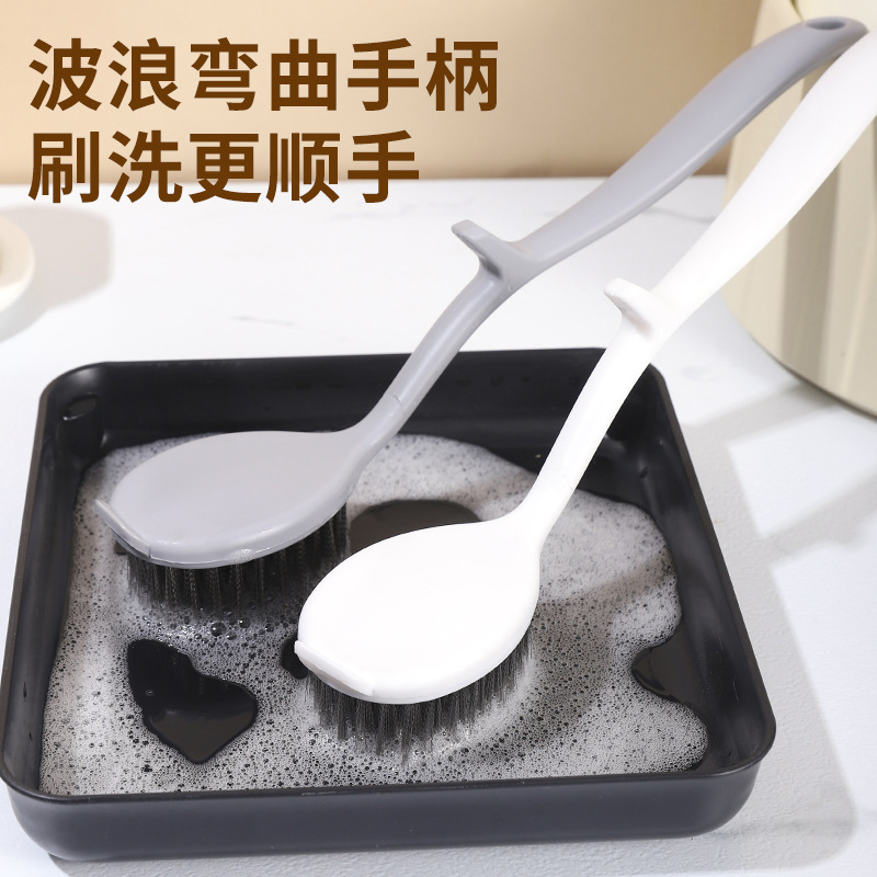 Stainless Steel Pot Brush Household Long-Handled Wire Brush Kitchen Non-Stick Oil Dishwashing Brush Integrated Cleaning Brush Non-Stick Pot Brush