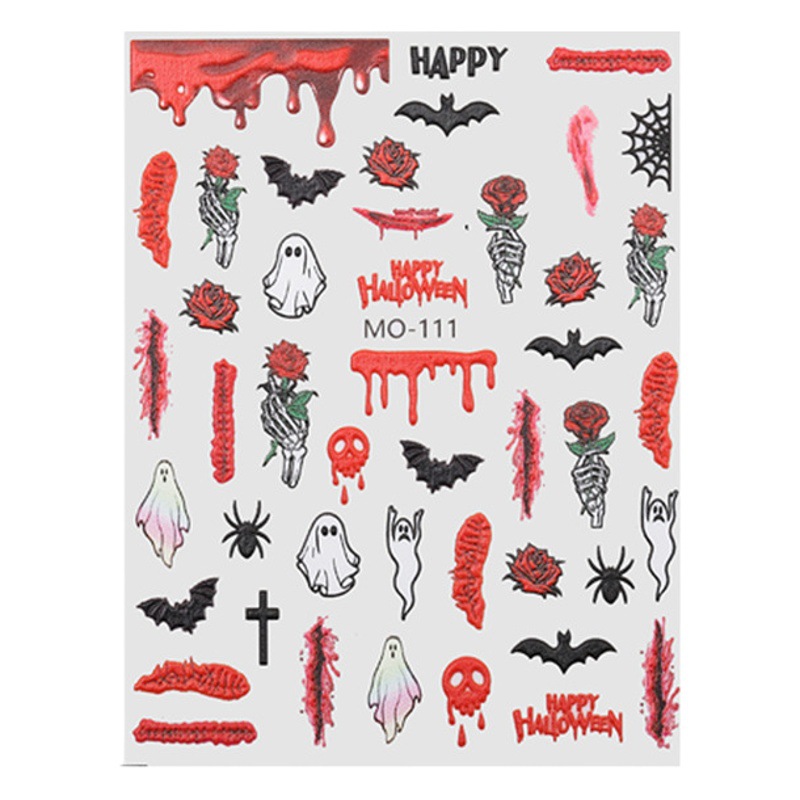 Nuevas pegatinas de alivio de uñas de Halloween cráneo calabaza fantasma 3D pegatinas de uñas tema Diablo
