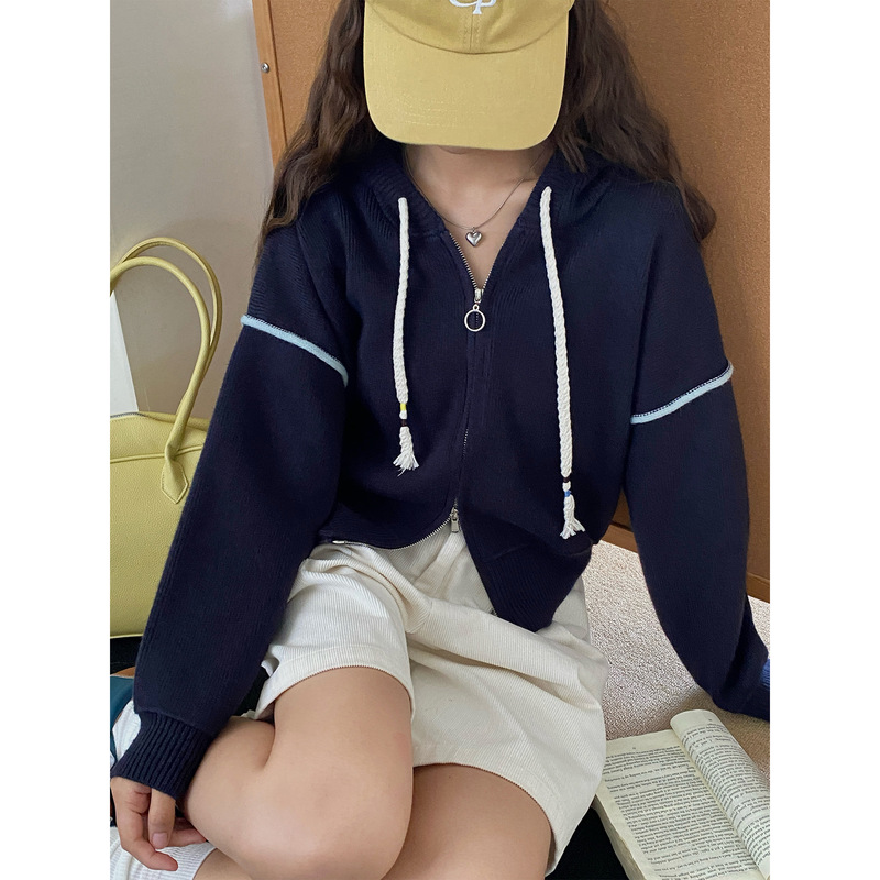 25秋款韩流清新少女感连帽拉链毛衣外套女宽松短款针织开衫ZEZ8|undefined