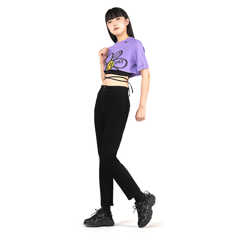 2025 New Style Ultra-High Waist Slimming Three-Button High-Elastic Pure Black Cropped Cigarette Pants Women's Jeans Casual Versatile
