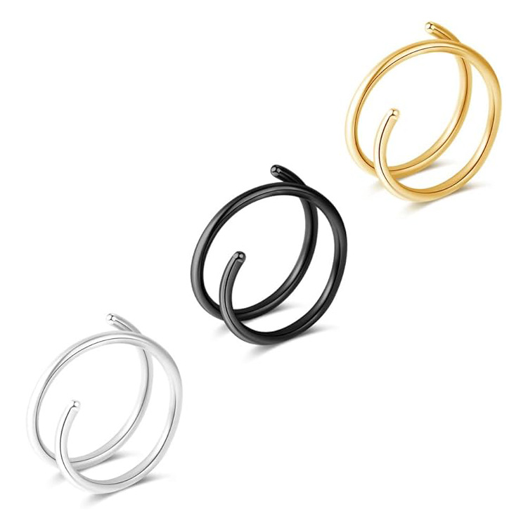 Stainless Steel Spiral Nose Ring Double Layer Piercing Stud_voghion.com