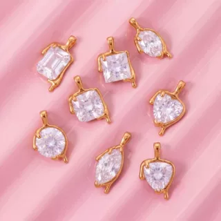 跨境新款熔金锆石吊坠金属包边异形挂件DIY项链包挂铜饰品挂件
