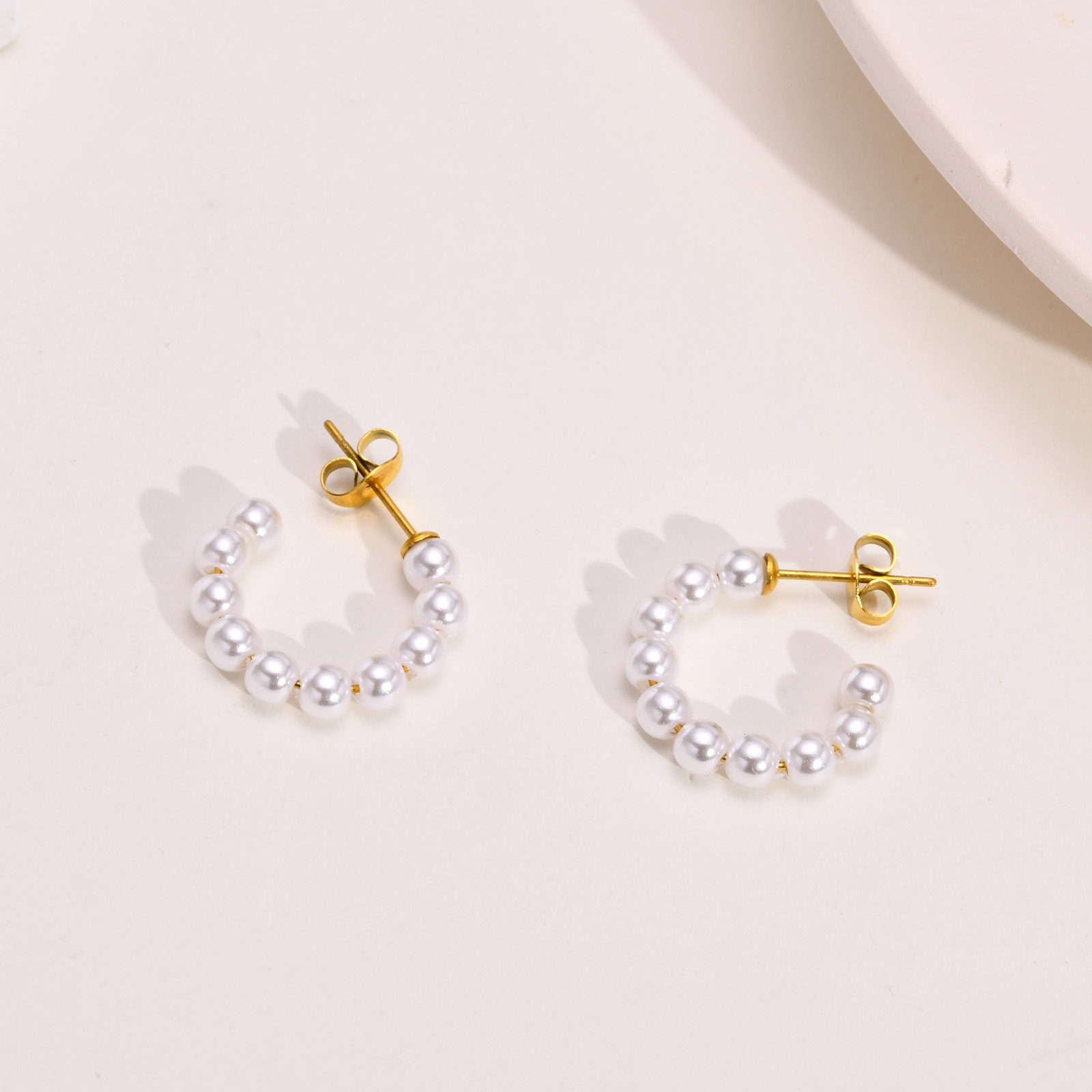 Ear Studs Classification 1 Pair Quantity 1 Pair Fashion C Shape Pearl 201 Stainless Steel Stainless Steel Earrings