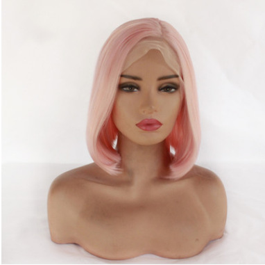 Peluca de encaje frontal europea y americana transfronteriza moda para mujer bobo cabeza parcial pelo liso corto pelo de fibra química LW0095