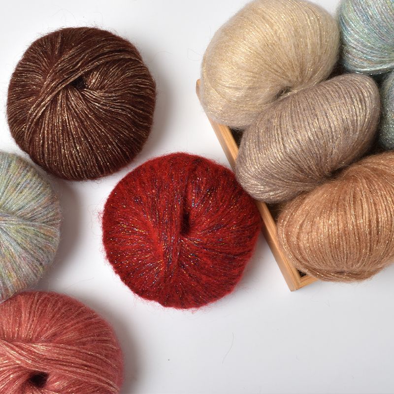 新品金葱马海毛喷毛纱手工编织亮丝闪丝中粗围巾跨境热销