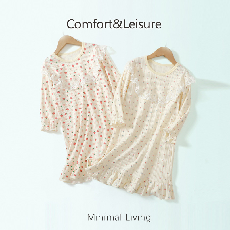 Girls' Nightgown, Cotton, Breathable and Sweat-Absorbent, Kidsren's Family Pajamas, Baby Sleeping Bag, Girl's Long-Sleeved Home Wear Pajamas