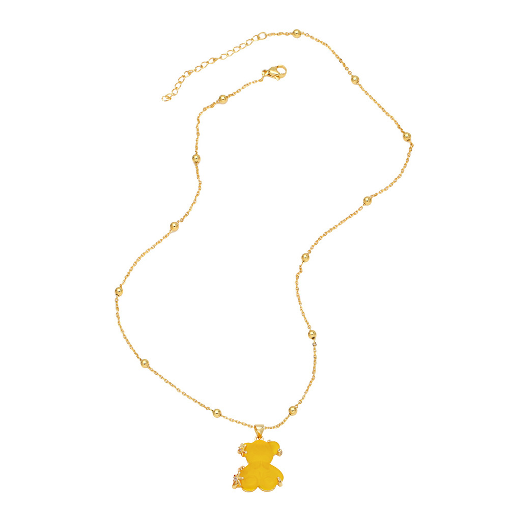 10g Weight Gold Plated Plating Material Resin, Zircon Inlay Material Pendant Necklace Classification cable chain Chain Type 1 Piece Quantity Daily, Street Occasion Copper Material Bear Pattern Unisex Gender Inlay Design Cute, Simple Style Style Copper Gold Plated Cute Simple Style Bear Inlay Resin Zircon Pendant Necklace 12