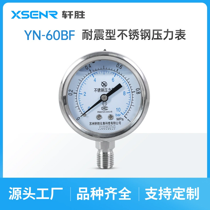 YNBF60 1MPa/10bar полная нержавеющая сталь ударопрочный манометр сейсмостойкий антикоррозийный манометр из нержавеющей стали