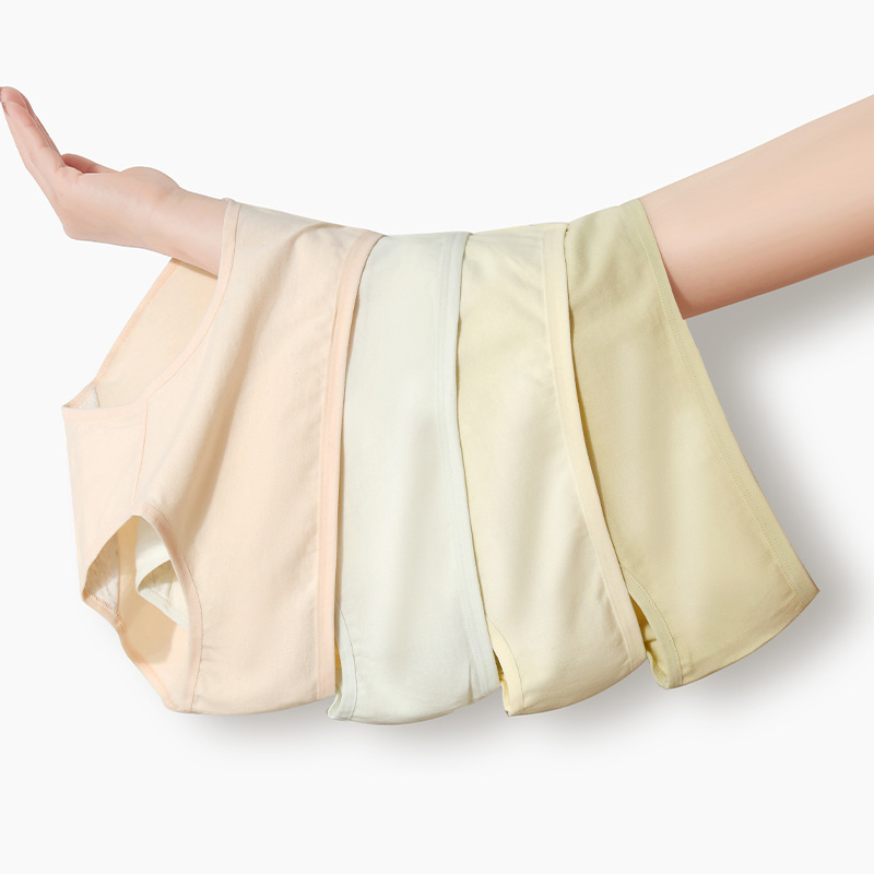 10A Grade Minimalist Ins-Style Solid Color Pure Cotton Breathable Antibacterial Crotch Women's Mid-Waist Hip-Hugging Triangle Panties for Girls