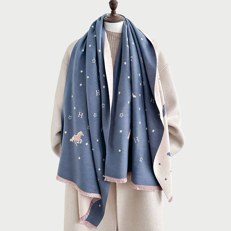 Bufandas coreanas de cachemira de dama 2025 pájaros con un bufón de aire acondicionado que se vuelve más grueso y cálido