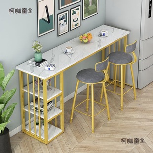 Nordic Home Imitation Marble Bar Table Simple Living Room Wall Partition High Table Bar Long Table Metabo