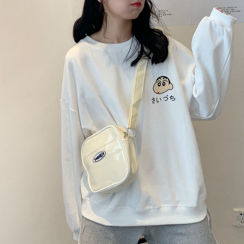 薄款圆领卫衣女秋季新款慵懒风学院风韩版学生宽松长袖上衣潮