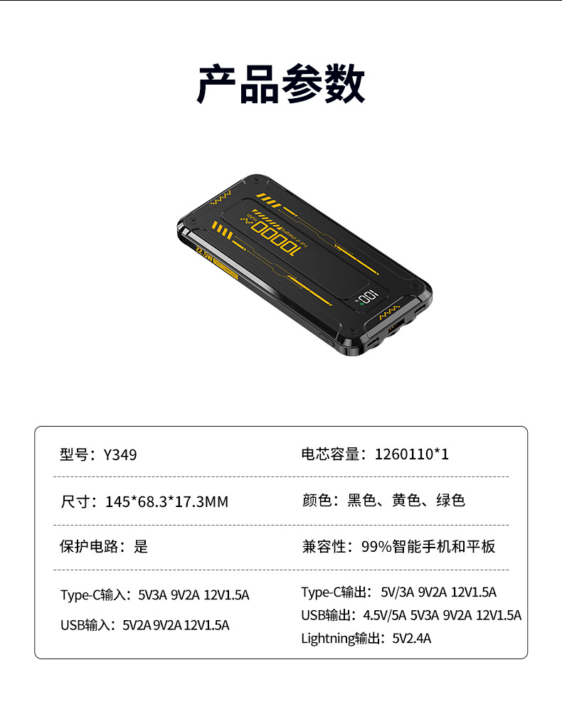 Mecha Powerbank mit Kabel 200 Millionen Super-Schnellladung 22,5W, 10000 mAh PD20W ultra-dünn mit Kabel