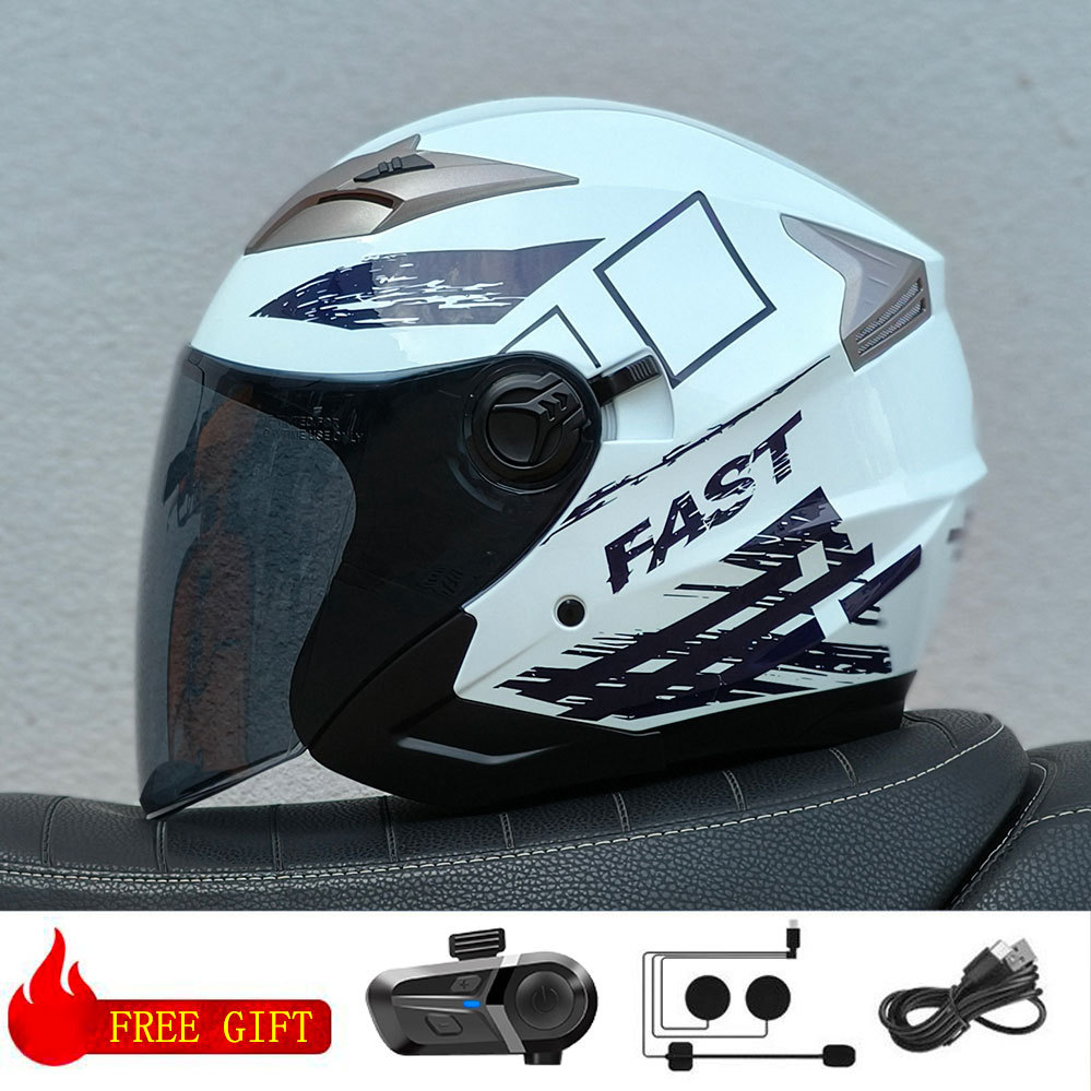 Motosiklet kaskı (dəbilqə), Motuoche Helmet with Double - white-fast-tea-visor-with-bluetooth-m57-58